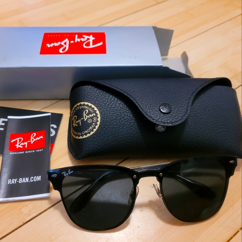 Ray-Ban Blaze Clubmaster Sunglasses RB3576 153/11 Black Frame Gray Gradient Lens